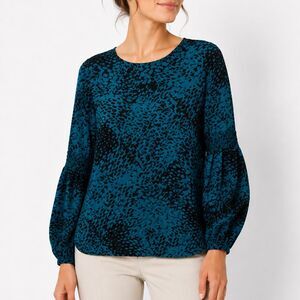 Chicos Shirt Sz L Animal Print Balloon Sleeve Blouse Pullover Velvet Burnout Top